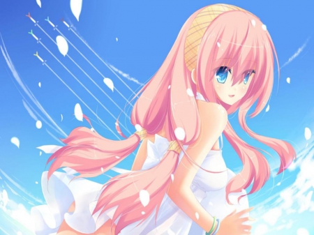 Megurine Luka - female, project diva, vocaloid, pink, petals, megurine luka, cute, cherry blossoms, dress