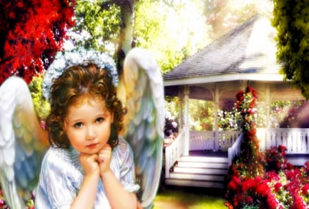 Heavens little angel - flowers, angel, religious, gazebo