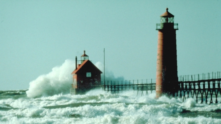 Rough Seas - nature, oceans, lighthouses, waves