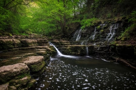 Nature - greenery, nature, waterfall, rocks