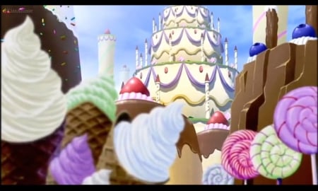 Dessert Paradise - beauty, paradise, magic, delicious, pretty cure, fantasy, precure, giant, anime, food, icecream, cute, scene, cone, ice cream, yummy, adorable, hungry, cake, candy, kawaii, beautiful, scenery, sweet, huge