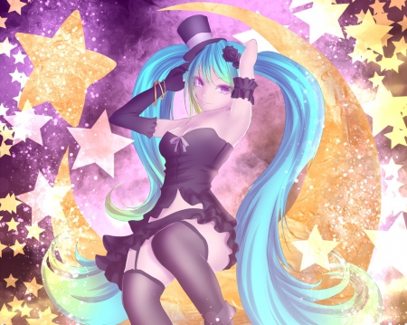 Hatsune Miku - hatsune, miku hatsune, maiden, beautiful, vocaloids, hot, sublime, abstract, girl, lady, gorgeous, blue hair, pretty, twin tails, beauty, sweet, anime, twintail, twintails, twin tail, vocalid, divine, nice, lovely, sexy, aqua hair, star, female, hatsune miku