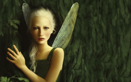 Fairy - woman, art, girl, wings, green, fairy, fantasy