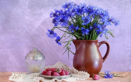 still life - flower pot, flower, still life, purple