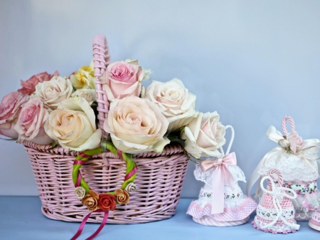 lovely rose basket - roses, flowers, lovely, basket, still life