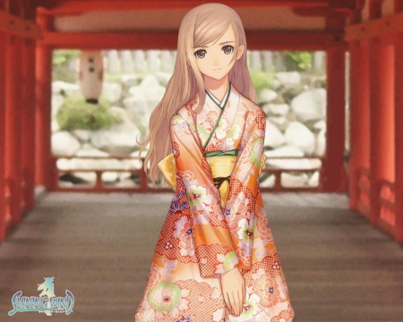 Shining Wind - girl, long hair, japanese, cg, torii, pretty, game, japan, shrine, anime, kimono