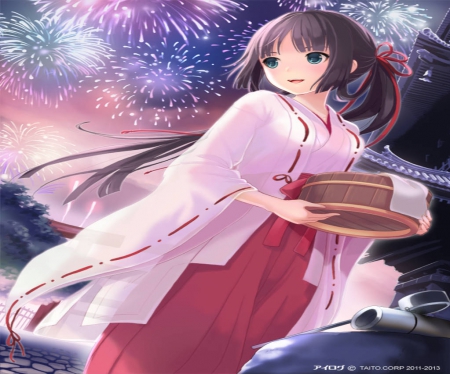 Hanabi - pretty, game, orginal, girl, kimono, night, long hair, cg, onsen, japan, hanabi, japanese