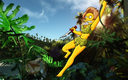 Jungle Edna - Edna Krabappel, jungle, Cartoons, The Simpsons, anazon, TV Series