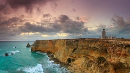 Majestic Clifftop Lighthouse - nature, oceans, lighthouses, cliffs