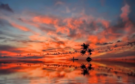 No Man is an Island - nature, water, sunset, reflection