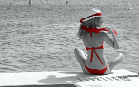 Kimberley Garner in Red Bikini - beach, abstract, bikini, model, blonde