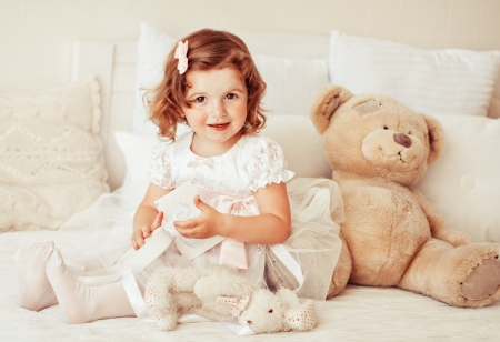 Cute Girl - cute, girl, teddybear, photography