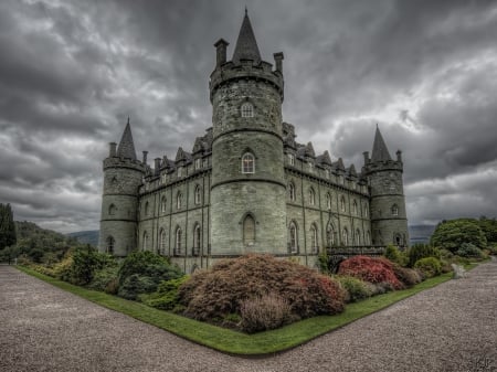 Inverary Castle, Scotland - building, ancient, old, clouds