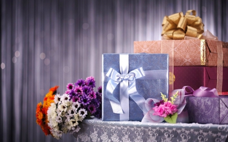 Flowers and Gifts - flowers, gift, bouquet, ribbon