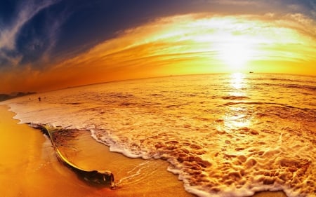 Golden Beach - nature, beach, sunset, golden, sea