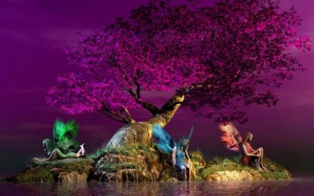 fairy island - island, tree, art, fairy