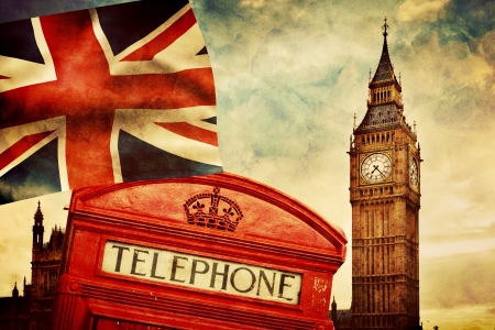 London - england, british flag, big ben, vintage, london, telephone