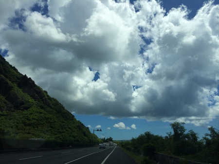 Mountains and Clouds - road, clouds, mountains, sky