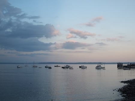 Lincolnville Beach, Maine - sky, ocean, boats, clouds, water, lincolnville beach, sunset