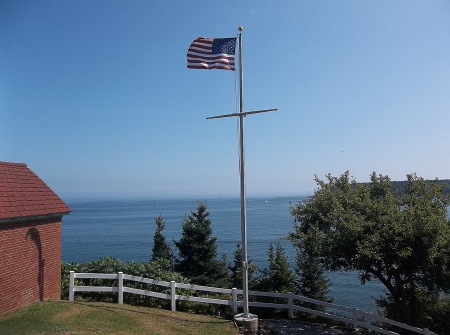 Owls Head, Maine - American Flag, owls head light station, ocean, sky