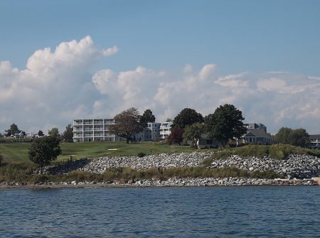 Rockland, Maine - rockland, maine, sky, ocean, trees, clouds