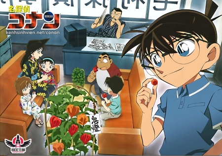 Detective Conan - mouri kogoro, mitsuhiko, cherry, haibara ai, genta, flowers, conan edogawa, cute, ran mouri, ayumi, detective conan