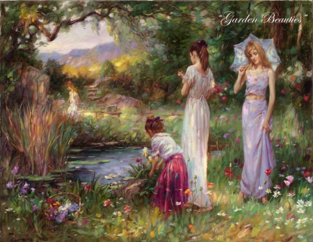 Garden Beauties - garden, beauties, painting, ladies