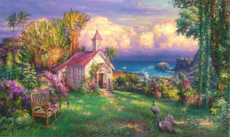 Paradise - painting, abstract, house, paradise