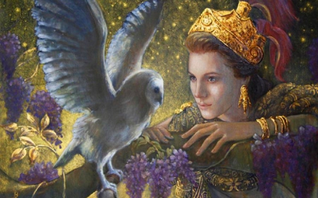 Magic - painting, lady, owl, bird