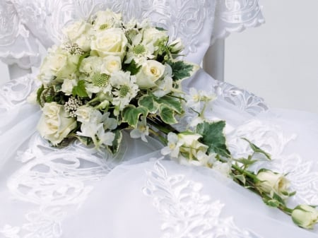 Wedding Bouquet - flowers, wedding, white roses, bouquet, still life