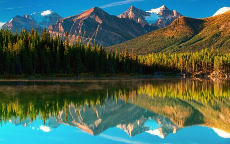 Snowy Mountains - trees, water, lake, mountains, reflection, sky