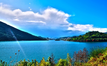 Calm Lake - calm, nature, sky, lake, forest, clouds, mountains