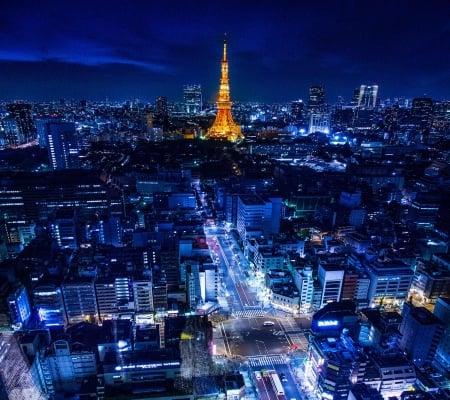 Tokyo - japan, scenery, tokyo, tower, city, night, japanese