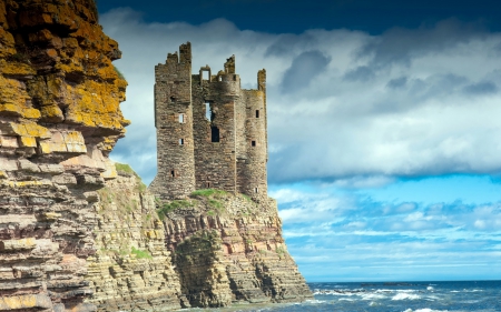 Ruins of a castle - ruin, stone, summer, blue, rock, cliff, sea, castle