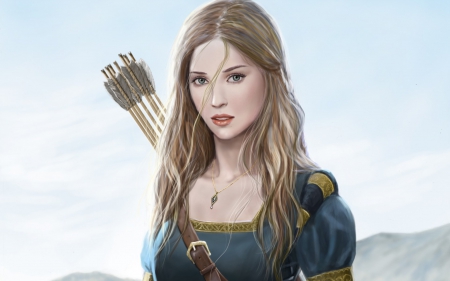 Sofia - woman, girl, tale, harbinger chronicles, sofia, archer, art, game, blue