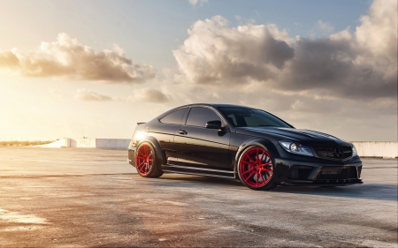 Mercedes Benz c63 - fast, luxury, car, benz, red, mercedez, black