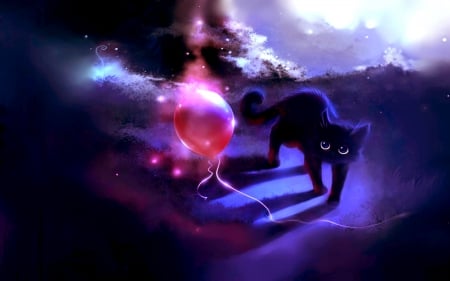 BLACK KITTY & RED BALLOON