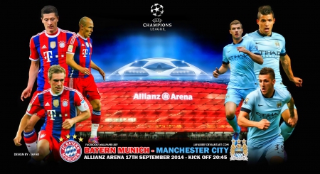 BAYERN MUNICH - MANCHESTER CITY CHAMPIONS LEAGUE 2014 - champions league, city wallpaper, manchester city wallpaper, bayern munchen champions league wallpaper, man city, bayern munchen, manchester city, allianz arena wallpaper, allianz arena, robben wallpaper, sergio aguero wallpaper, champions league wallpaper, robert lewandowski, bayern munich, sergio aguero, bayern munchen wallpaper, fc bayern munchen, bayern munich wallpaper