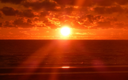 Red Sunset - ocean, skyphoenixx1, sunshine, sky, sun, water, sunset, summer, waves, evening, clouds, red, sea, sunrise