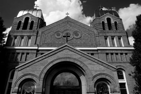 Heavenly Monochrome - cross, christ, church, crucifix, heavenly monochrome, pretty church, scenic church