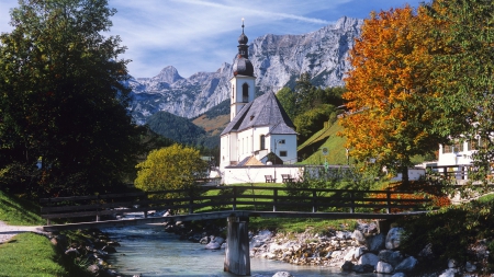 Bavarian Chapel in the Mountains - nature, trees, churches, architecture, mountains, chapels