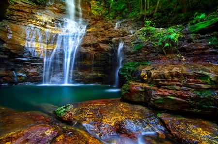 Empress Falls, New South Wales - national park, moss, mountains, waterfall, rocks, forest, canyon, beautiful, river, lagoon, australia, pool