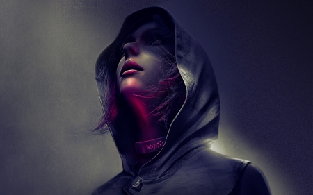 Fantasy girl - republique, blue, hood, girl, pink, dark, fantasy, logan and sons, art