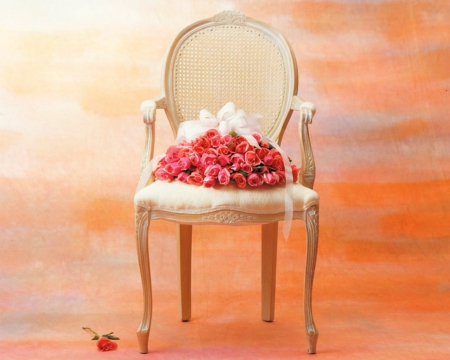 Chair with Roses - roses, flowers, petals, chair