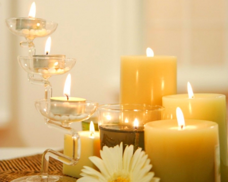 Sets of Candles - flowers, yellow, lighted, candles