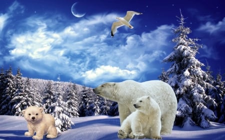 POLAR BEAR FAMILY - creation, abstract, babies, mum