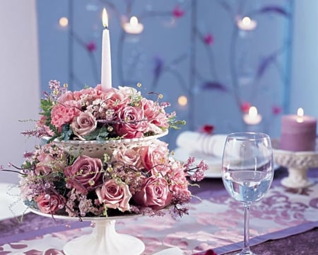 Still Life - tray, glass, roses, candles, still life