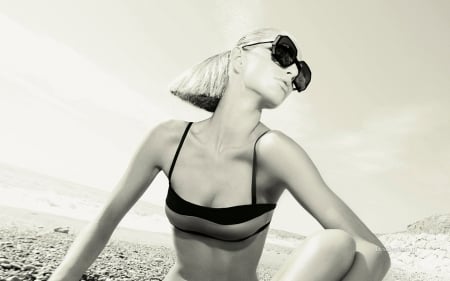 Michaela - style, bw, sky, sunglass