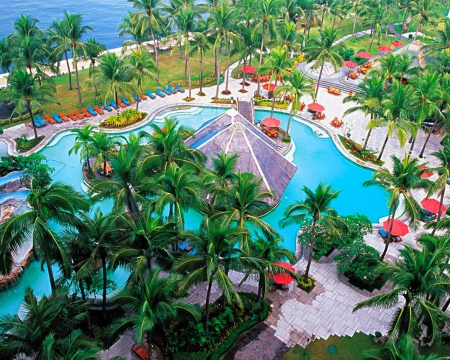 Resort - nature, pool, resort, trees