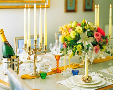 Still Life - table, flowers, still life, candles